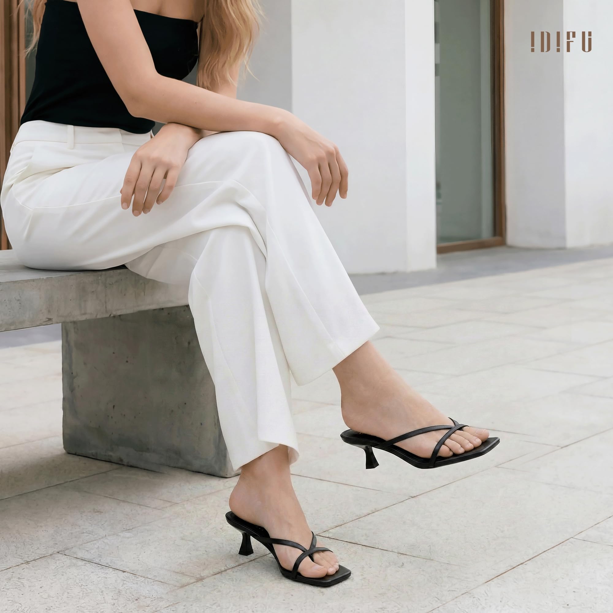 IDIFU IN1 Kitten Heels for Women Flip Flop Strappy Square Open Toe Low Heeled Sandals Wedding Bride Prom Graduation Party Slide Dress Shoes Comfortable Cute Trendy Casual Thong Slip On Heels — view 3