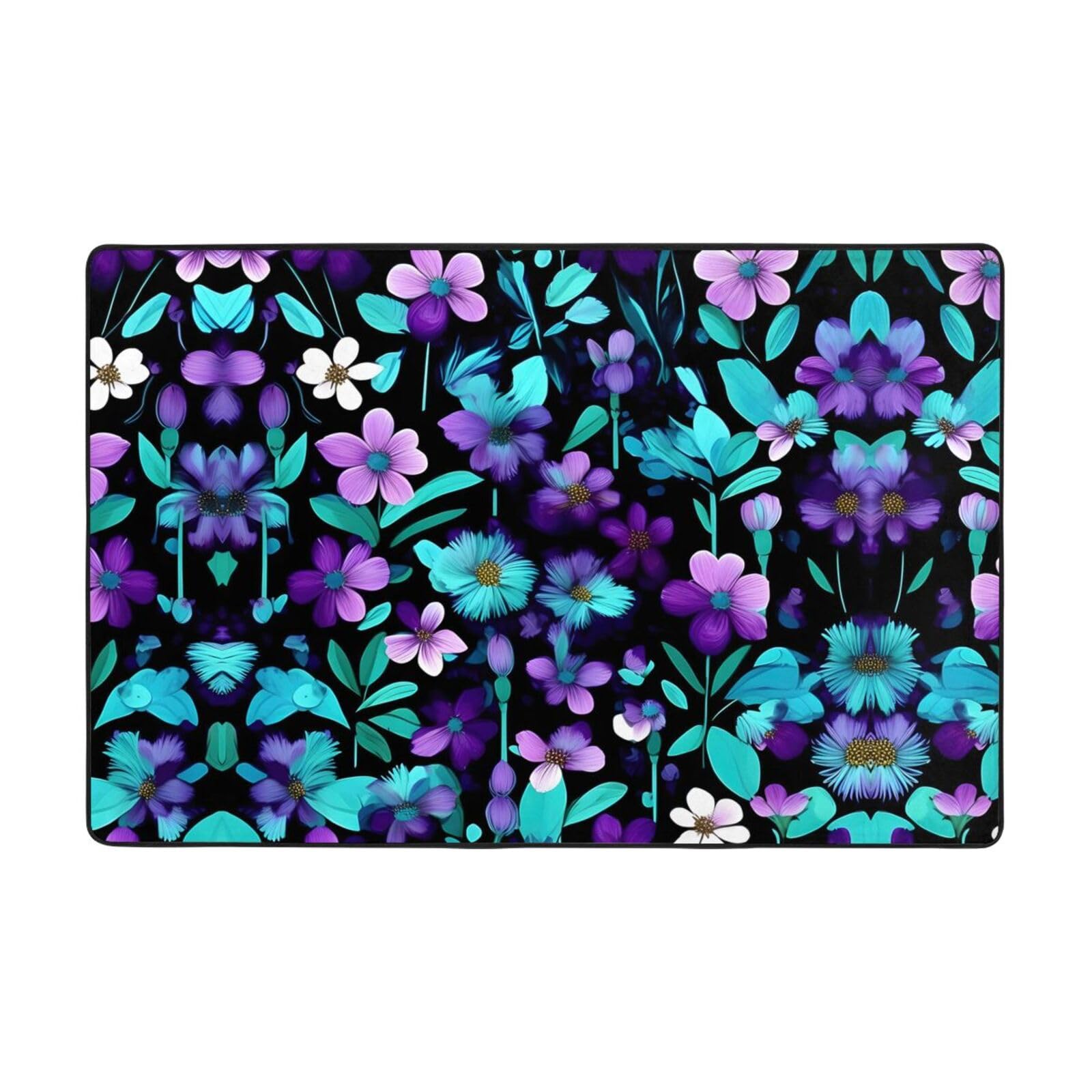 Tapis floral violet et bleu pour chambre d'enfant et decoration interieur