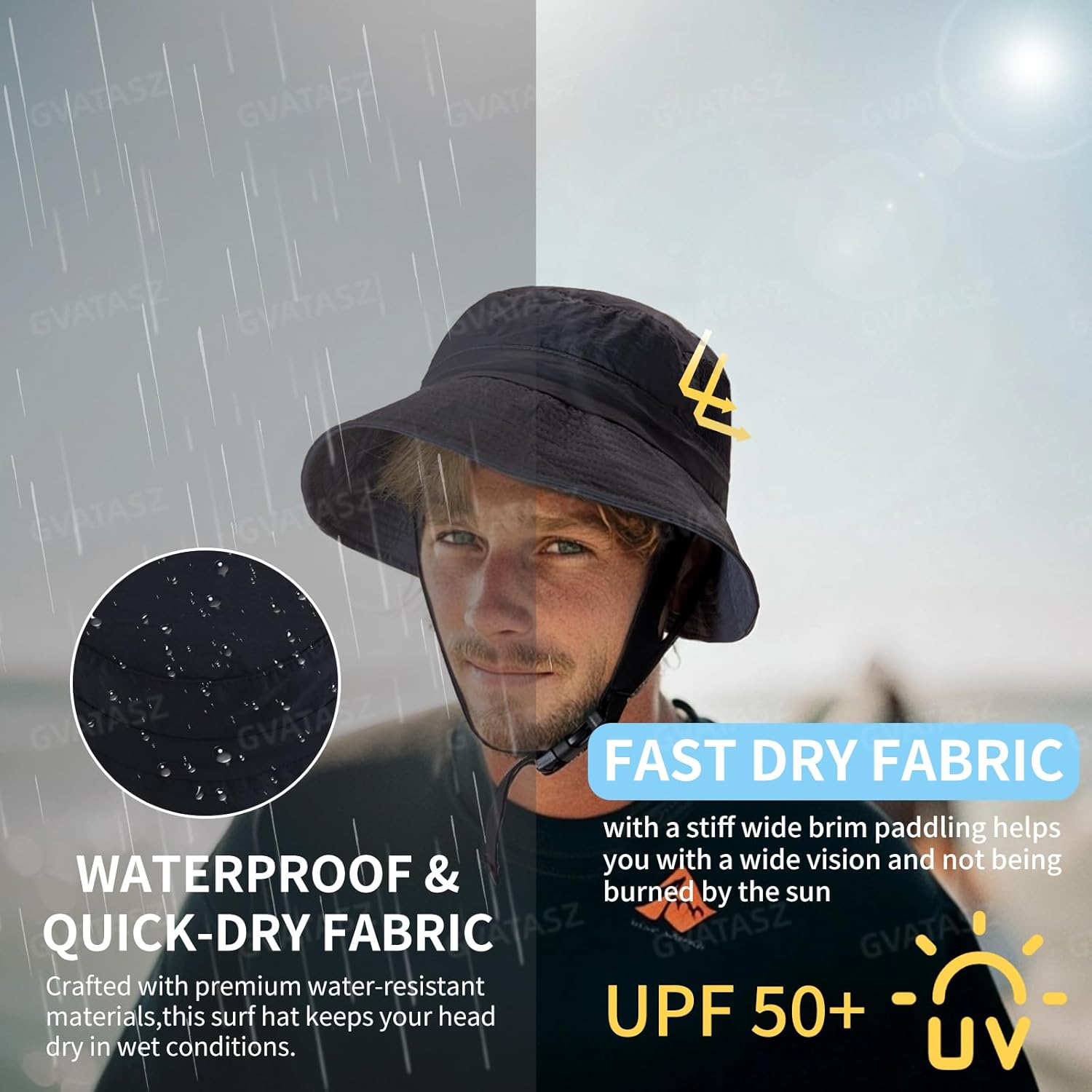 Summer Mesh Surf Hats Surf Bucket Hat with Strap Waterproof Sun UPF 50+ Sun Hats for Surfing, Boating, Water-Sports - Image 6