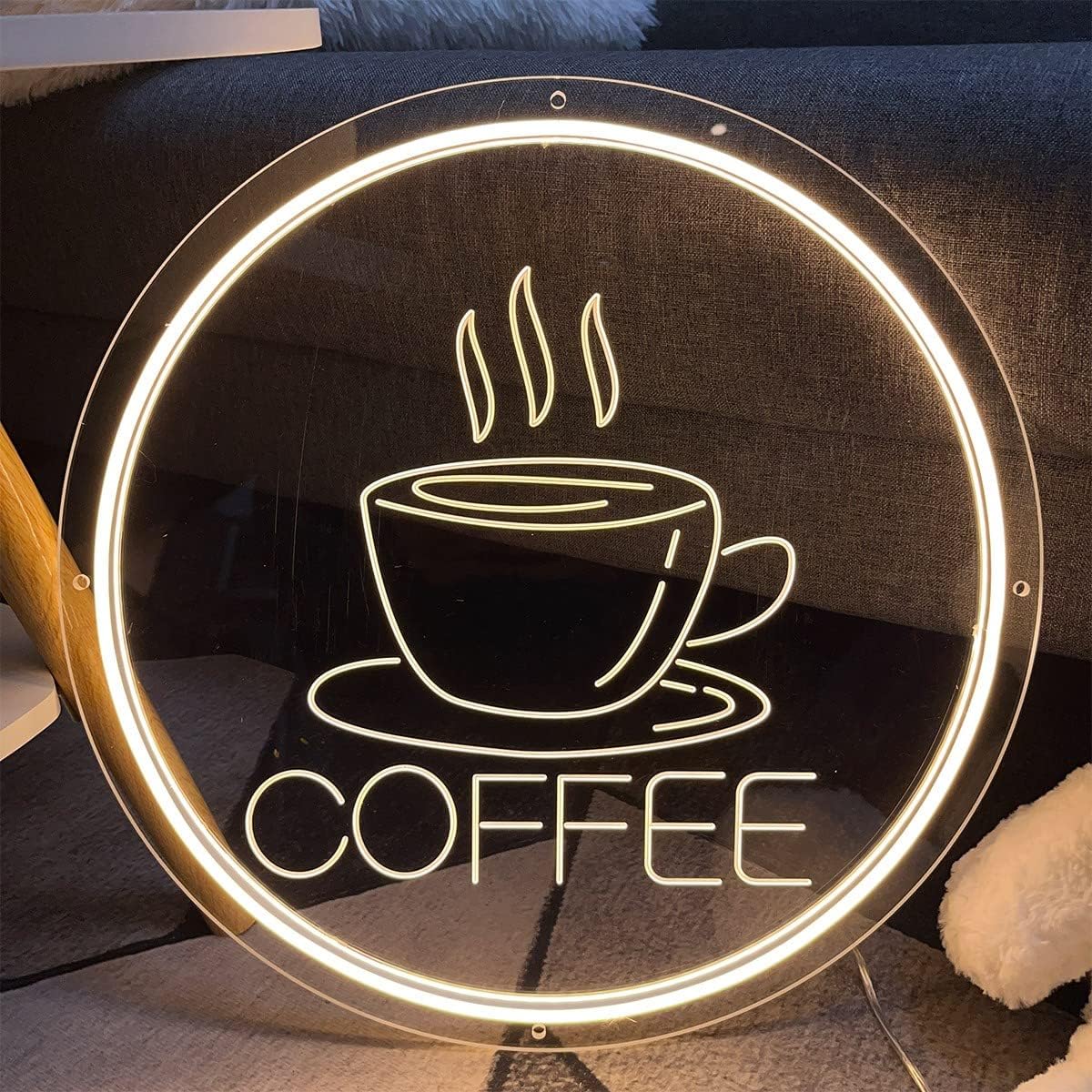 Coffee Neon Sign For Wall Decor 3D Art Carving Design Indoor Bedroom Led Neon Signs Backdrop Flex Christmas Party Business Wedding Living Room Birthday Gift(Warm White,USB,30×30CM)