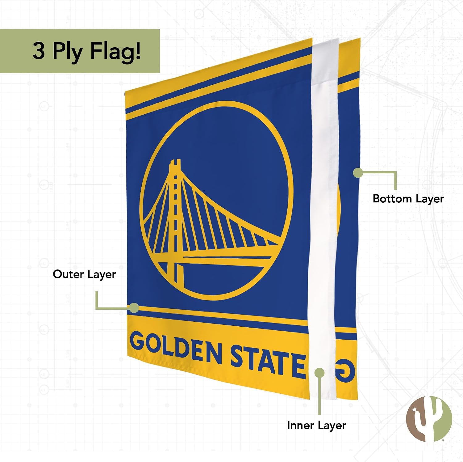 Desert Cactus Golden State Warriors NBA Team Banner Flag - 40 x 30 inch Double-Sided 3-Ply Banner for Indoor/Outdoor Use, Durable NBA Spirit (House Flag A)
