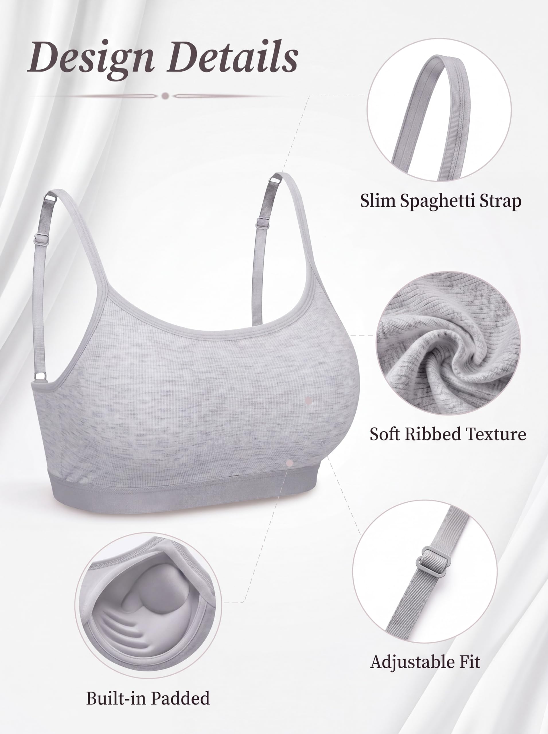 3 Pezzi Mini Reggiseno Canotta Reggiseno Imbottito Canotta Reggiseno Donna Reggiseno Sportivo con Spalline, Nero, Bianco, Grigio., S