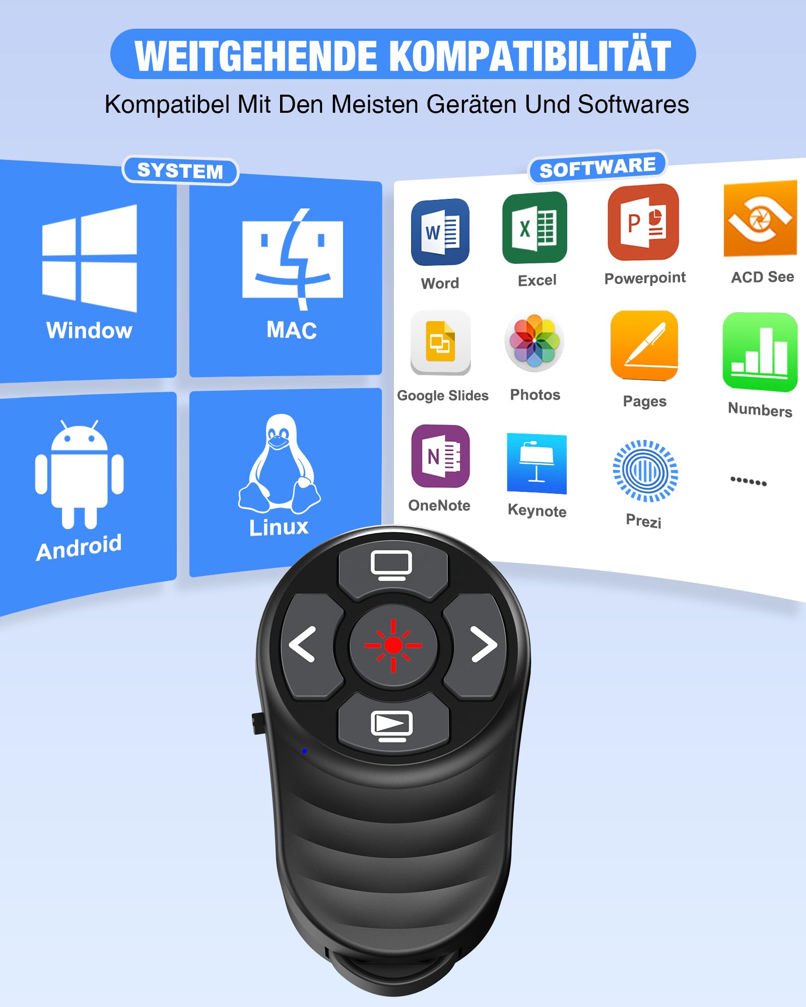 2 in 1 USB C Presentation Clicker, Wireless 2.4G Type C e USB ricevitore Presenter Clicker, puntatore per presentazioni Controllo del volume per Windows