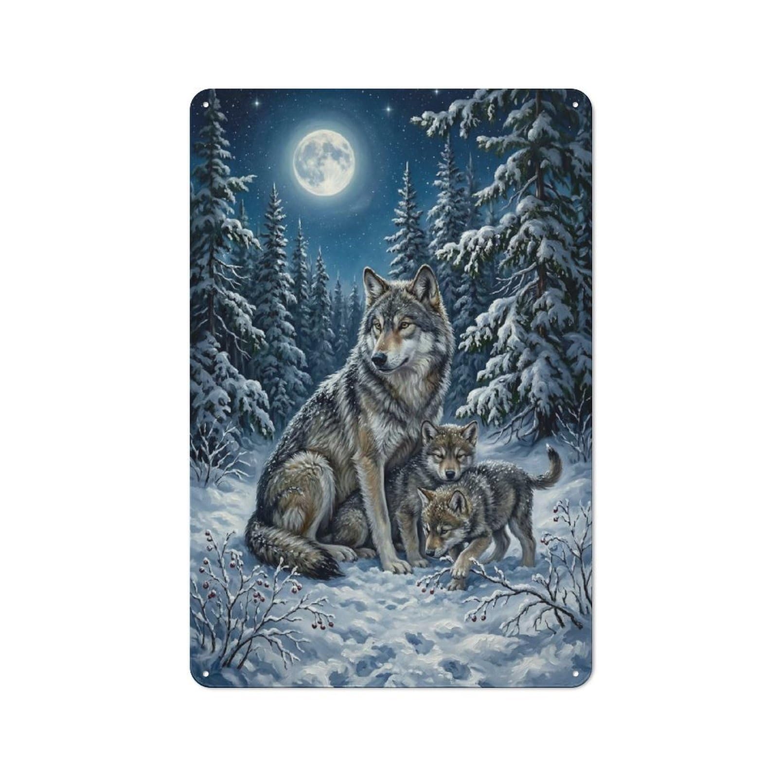 Junmoney Style-3 For Hobby Room Or Studio, Wolves In A Snowy Forest At Night Retro Metal Sign 30X20cm, A Decorative Gift For A Newly Furnished Hobby Room And Studio