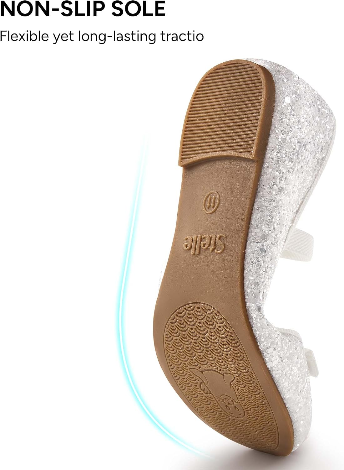 Stelle Girls Glitter Dress Shoes Flower Wedding Mary Jane Ballet Flats with Strap Toddler/Little/Big Kids