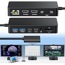 Microsoft Surface Dock with Power Supply 12-in-1 Surface Pro Docking Station with Three Displays 2*HDMI + VGA for Microsoft Surface Pro 12/11/10/9/8/X/7/6, Surface Laptop, Surface Go