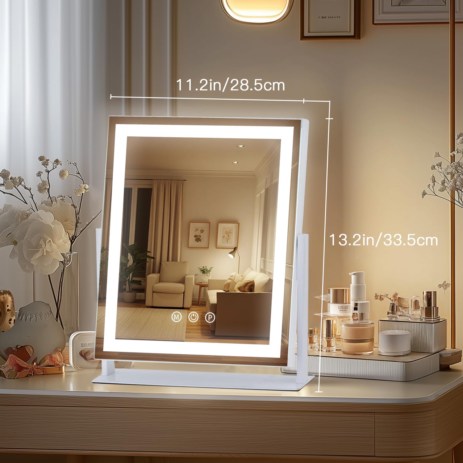 Lighted Makeup Mirror with Smart Touch, 3 Light Modes & Stepless Dimming