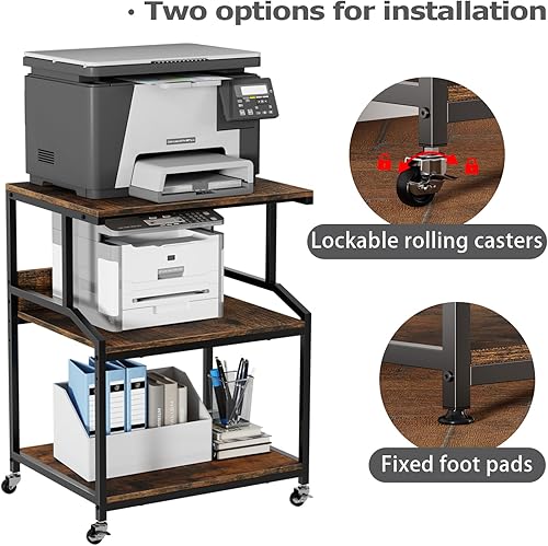 Miniatura 2 de Carrito de impresora grande de 3 niveles, 23.6 x 18.9 x 31.5 pulgadas, soporte de impresora de metal resistente, mesa de impresora móvil con ruedas