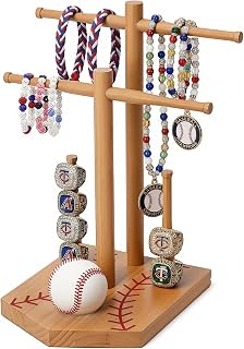Large Two-Layer Baseball or Softball Drip Necklace Organizer Holder,Exquisite Wooden Championship Ring Display Holder,Baseball,Sports or Softball Ring Holder,Trophy Gift for Players & Coaches