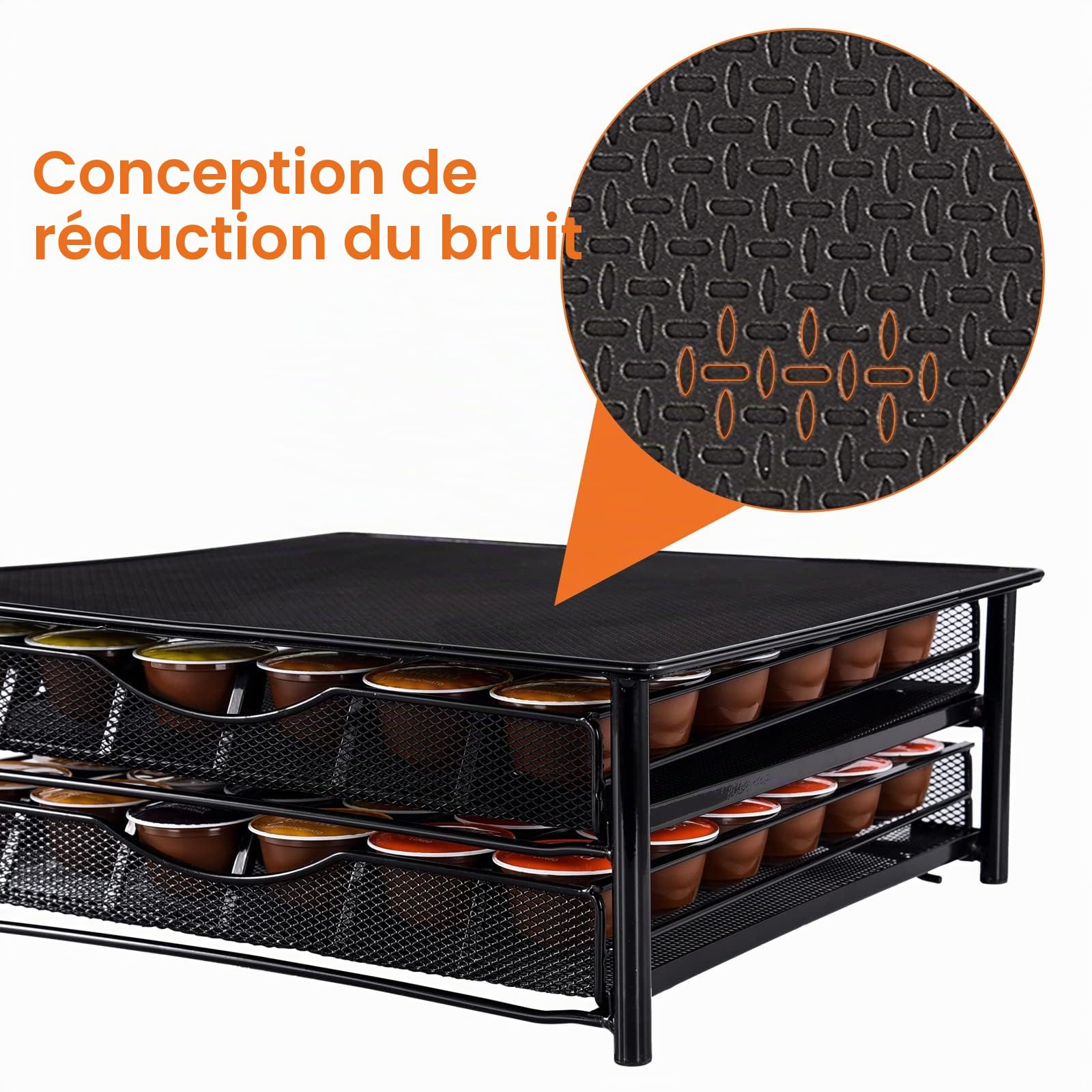 Porte-Capsule pour 72 Dolce Gusto Capsules, Support de Machine à Café avec 2 Tiroirs de Rangement Dosettes Antidérapants, Distributeur/Organisateur Capsules en Métal avec Surface Anti-Vibration
