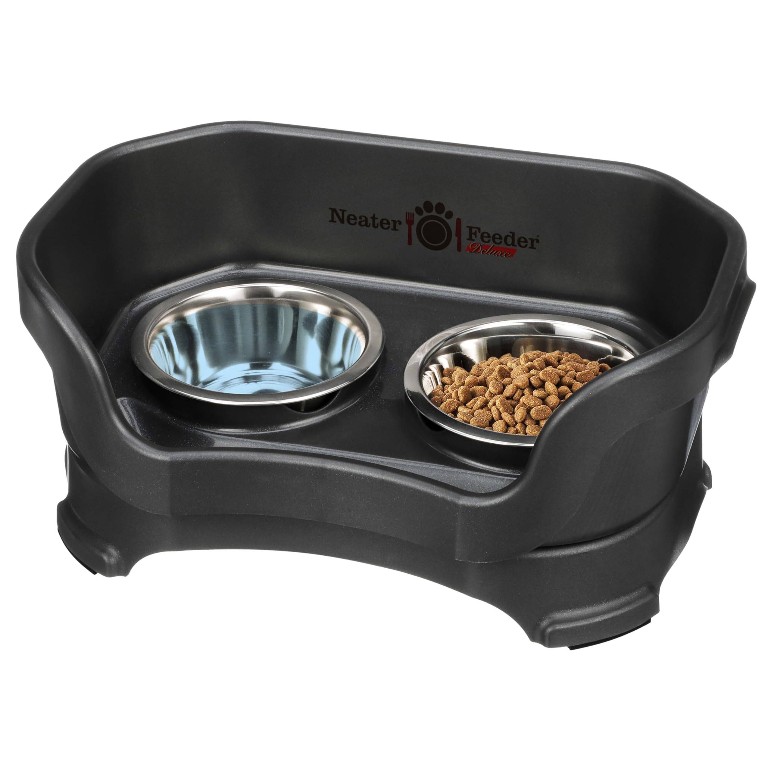 Neater Feeder - Ciotole per gatti a prova di disordine (gatto, nero mezzanotte) – Made in USA – rialzate, senza fuoriuscite, anti-ribaltamento, antiscivolo, rialzate in acciaio inox per cibo e acqua