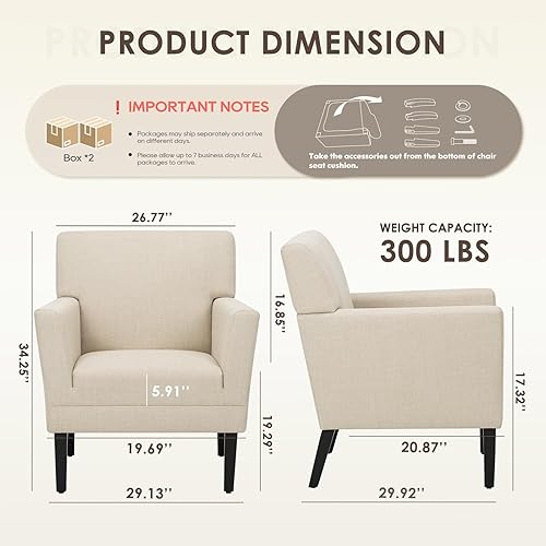 Miniatura 2 de COLAMY Juego de 2 sillas decorativas para sala de estar, sillón moderno tapizado de tela con respaldo, sofá individual suave con brazos para