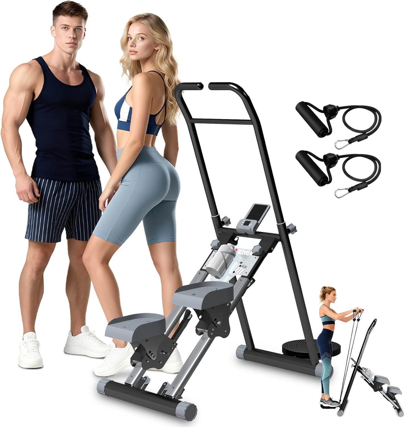 OVER SELF Stairmaster Machine for Home - Stair Climber Stepper for Home Gym Exercise, Compact Folding Stair Stepper, Adjustable Handlebar/Pedal, Knee-Friendly Full-Body Workout Equipment