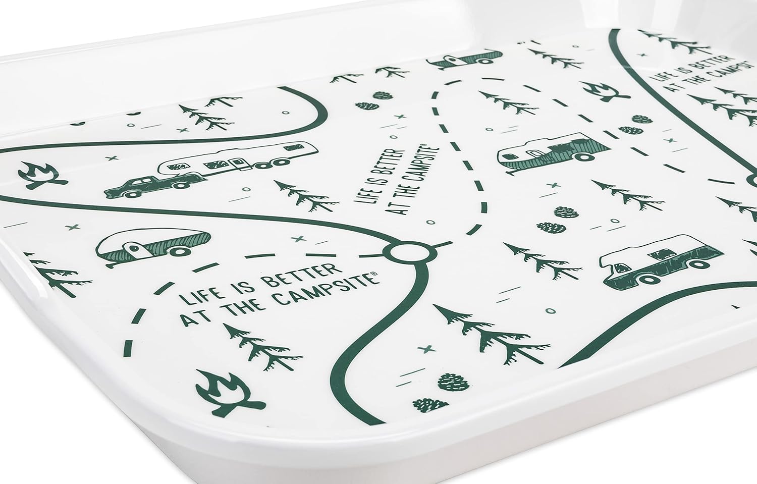 Camco Life is Better at The Campsite Melamine RV Serving Tray - Features RV & Map Themed Design - Great for Kitchen Prep, Picnics, Grilling, and More - Serving Platter is Dishwasher Safe (53488)