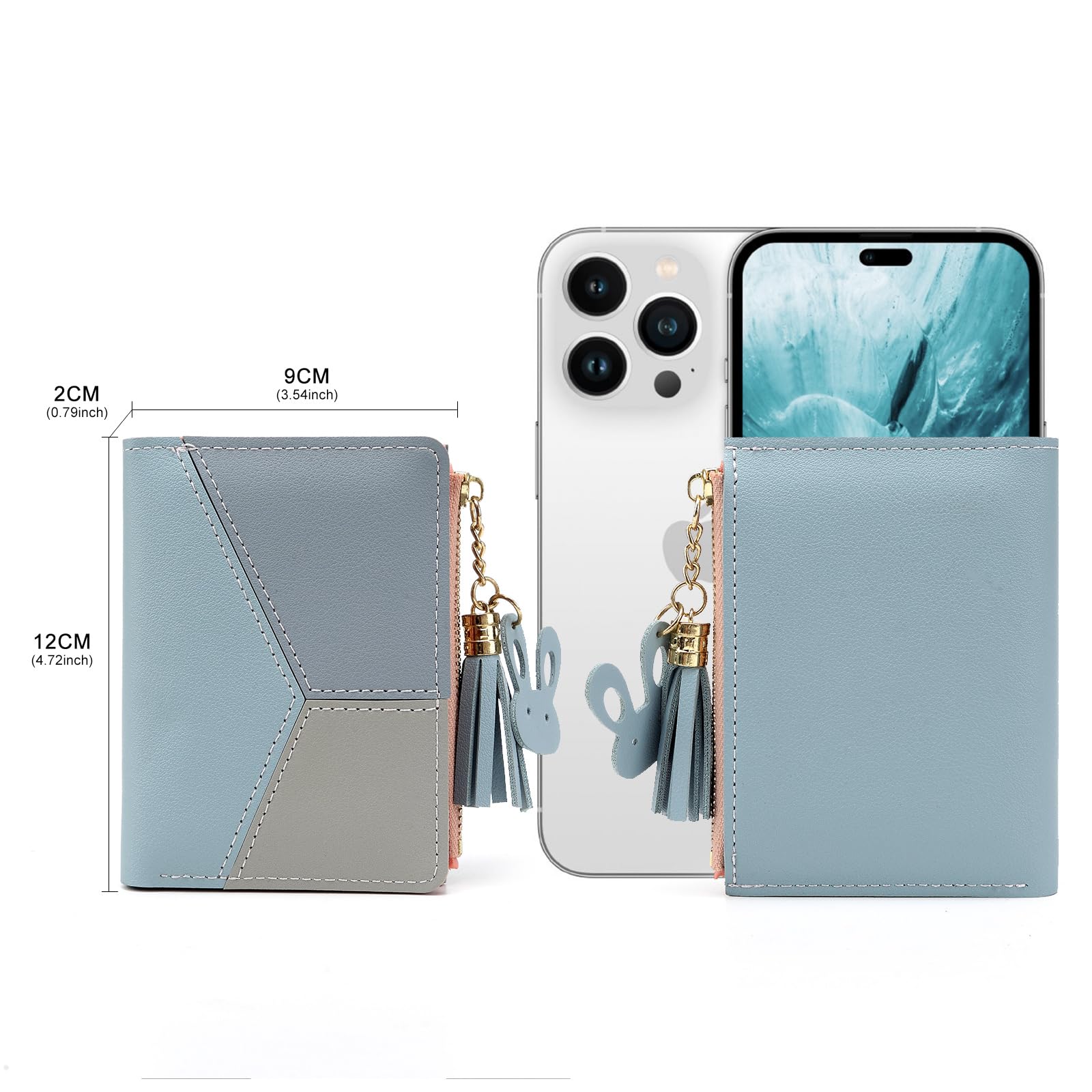 CHAOFANXI Portafoglio Donna in Pelle Sintetica Liscia eMorbida, Piccolo e Corto, in Bellissimi Colori con Cerniera ,Blu