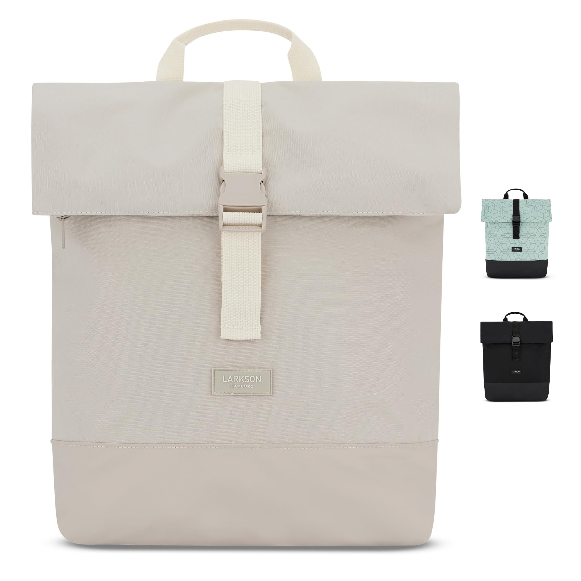 LARKSON Rucksack Damen & Herren Beige - Tammo - Rolltop Daypack für Arbeit Uni Fahrrad - Backpack mit 16 Zoll Laptop Fach - Rückenpolsterung & Wasserabweisend