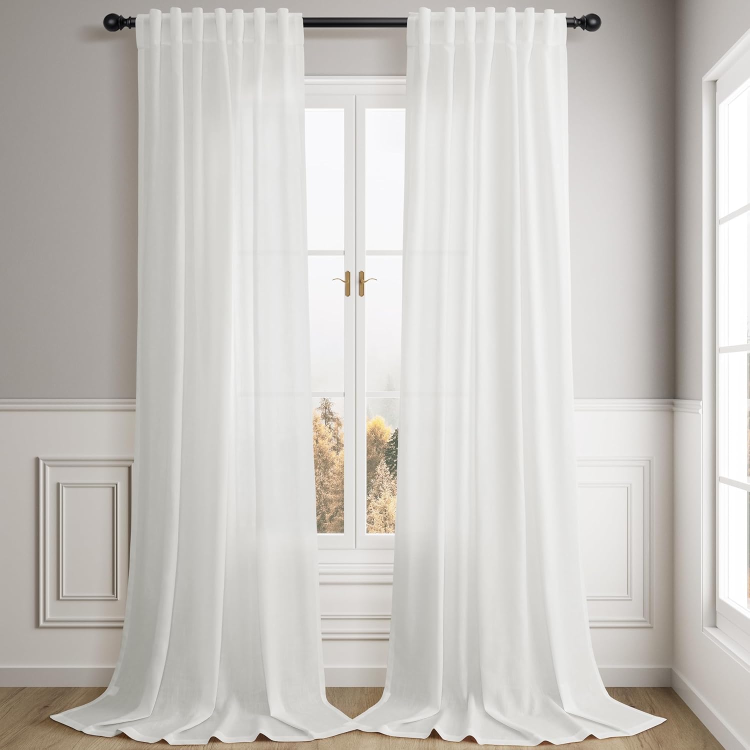 Linen Off White Curtains 84 inches Long for Bedroom Back Tab Privacy Light Filtering Semi Sheer White Boho Farmhouse Curtain Textured Modern Elegant Coastal Decor Curtains for Living Room Off White 52"W x 84"L (Pack of 2)