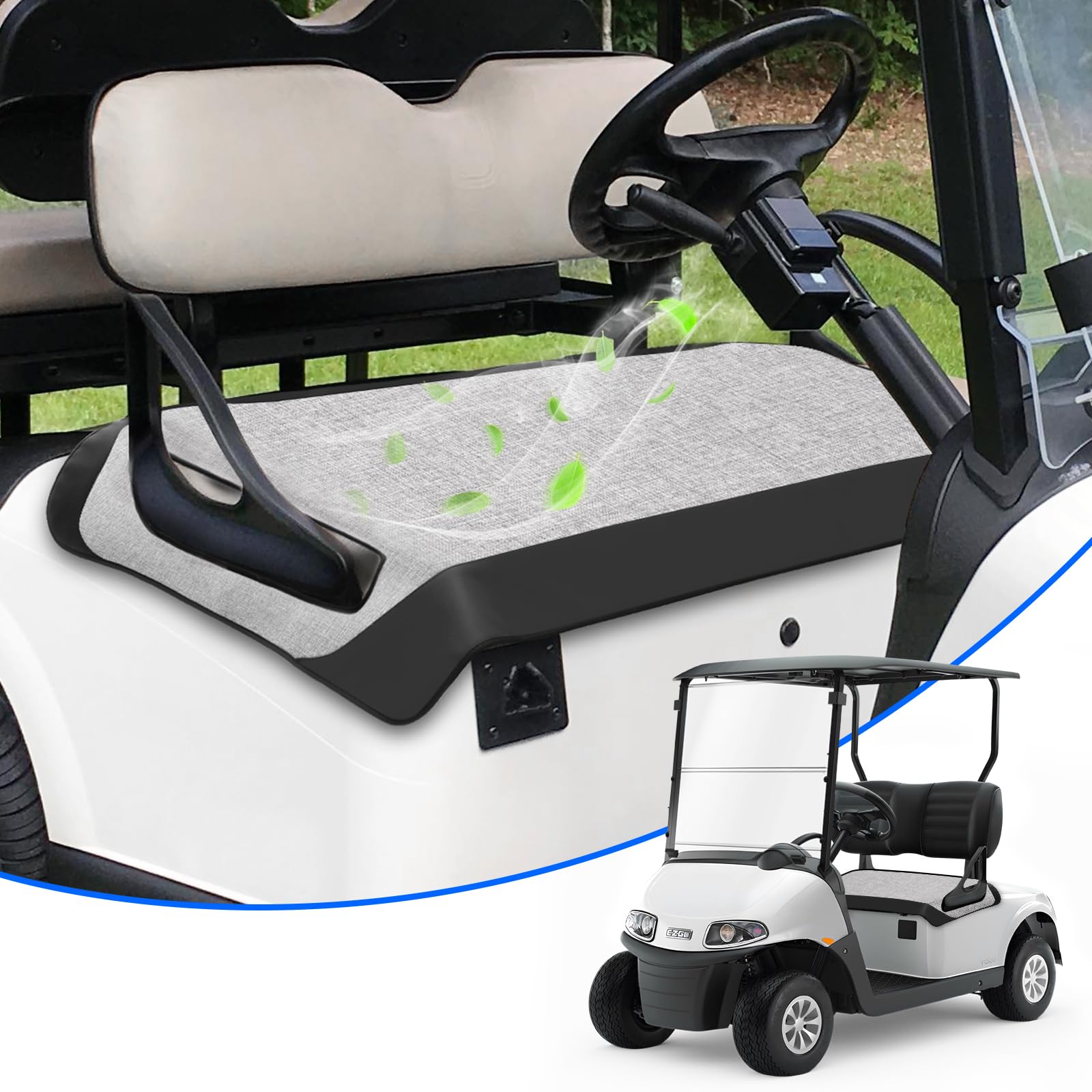 T TGBROS Golf Cart Linen Seat Covers for 2 Person Seats EZGO, Yamaha & Club Car with Armrests Universal Golf Cart Seat Blanket Cushion All Weather Accessories - Black Leather & Breathable Linen