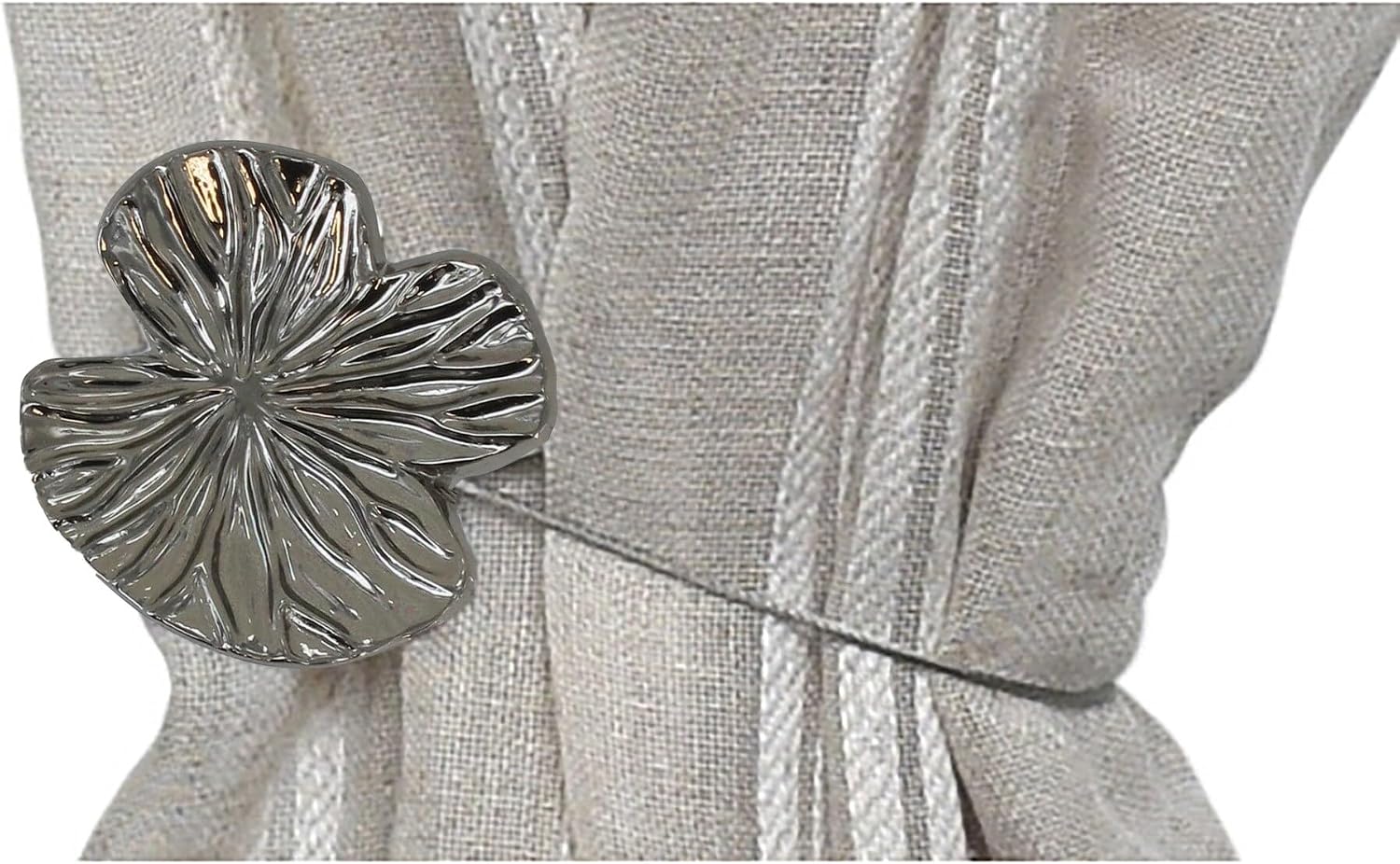 Set of 2 Magnetic Water Lily Curtain Tiebacks – Resin Floral Design, Strong Magnetic Closure, No Installation Required – White/Gold