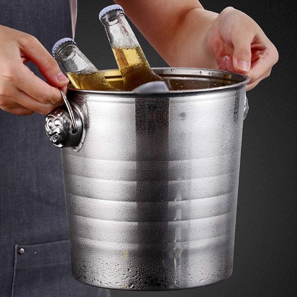 Stainless Steel Round Ice Bucket with Handle, Cocktail, Beer, Champagne Cooler for Bars & Parties
