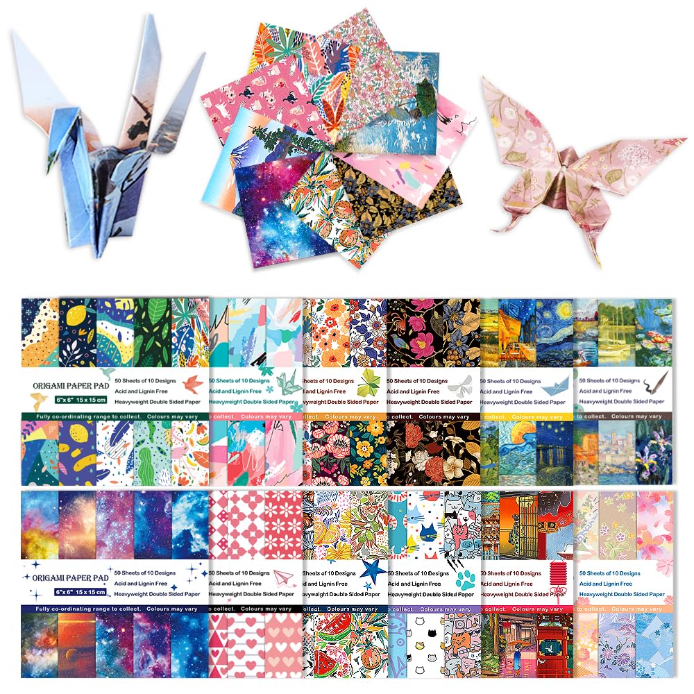 Origami-Papier-Set, 12 verschiedene Packungen, 15,2 cm, quadratisch, doppelseitig, lebendige Farben, einfache Faltung, Papier-Set, Handwerk, Papier, Kunst, Kreativität