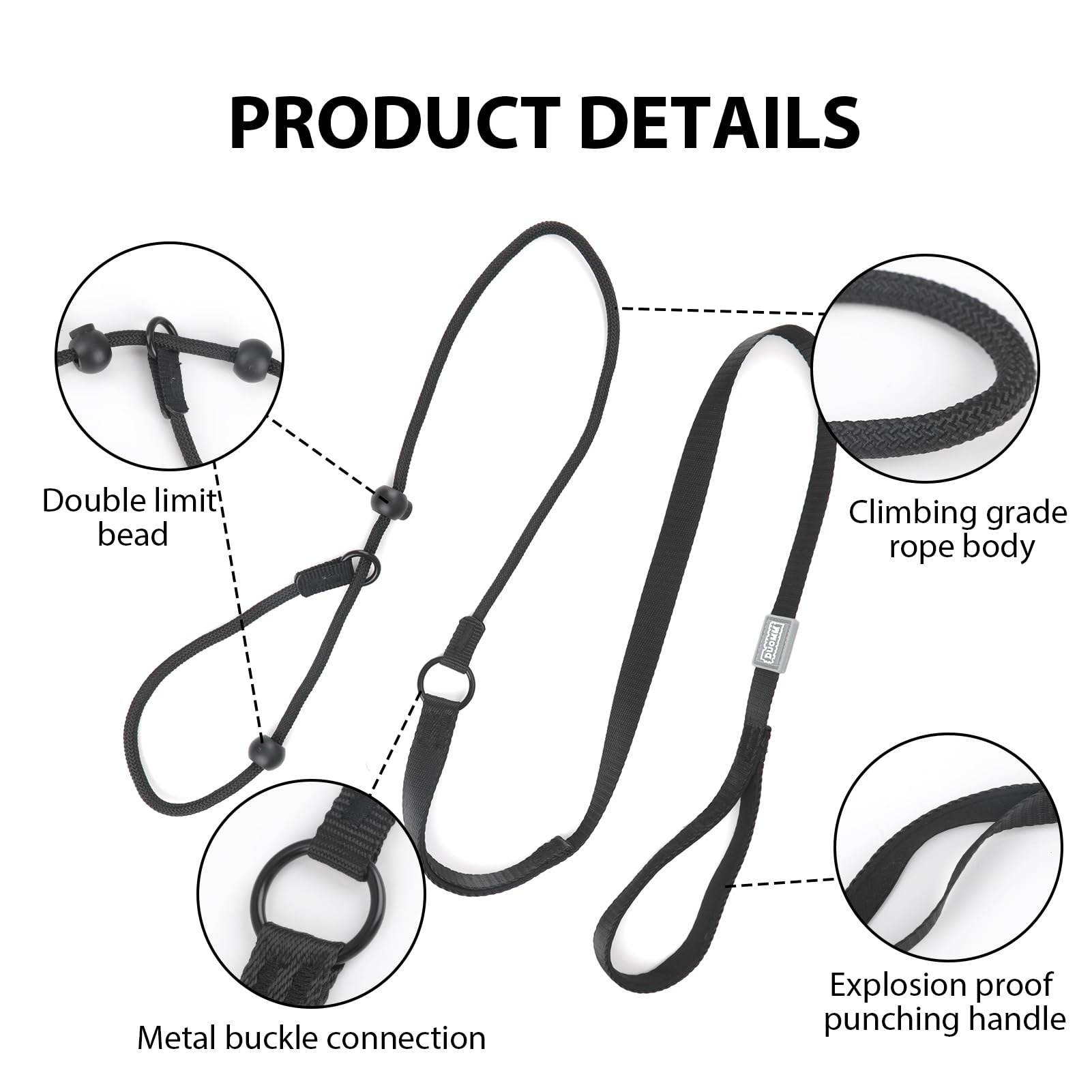 Slip Lead for Dogs Leash with Comfy Handle Adjustable Collar Thin Dog Lead Strong Sturdy Anti-Pull Anti-Choking Nylon Training Rope for Outdoor Puppy Small Medium Large Dogs (Black) - Image 2
