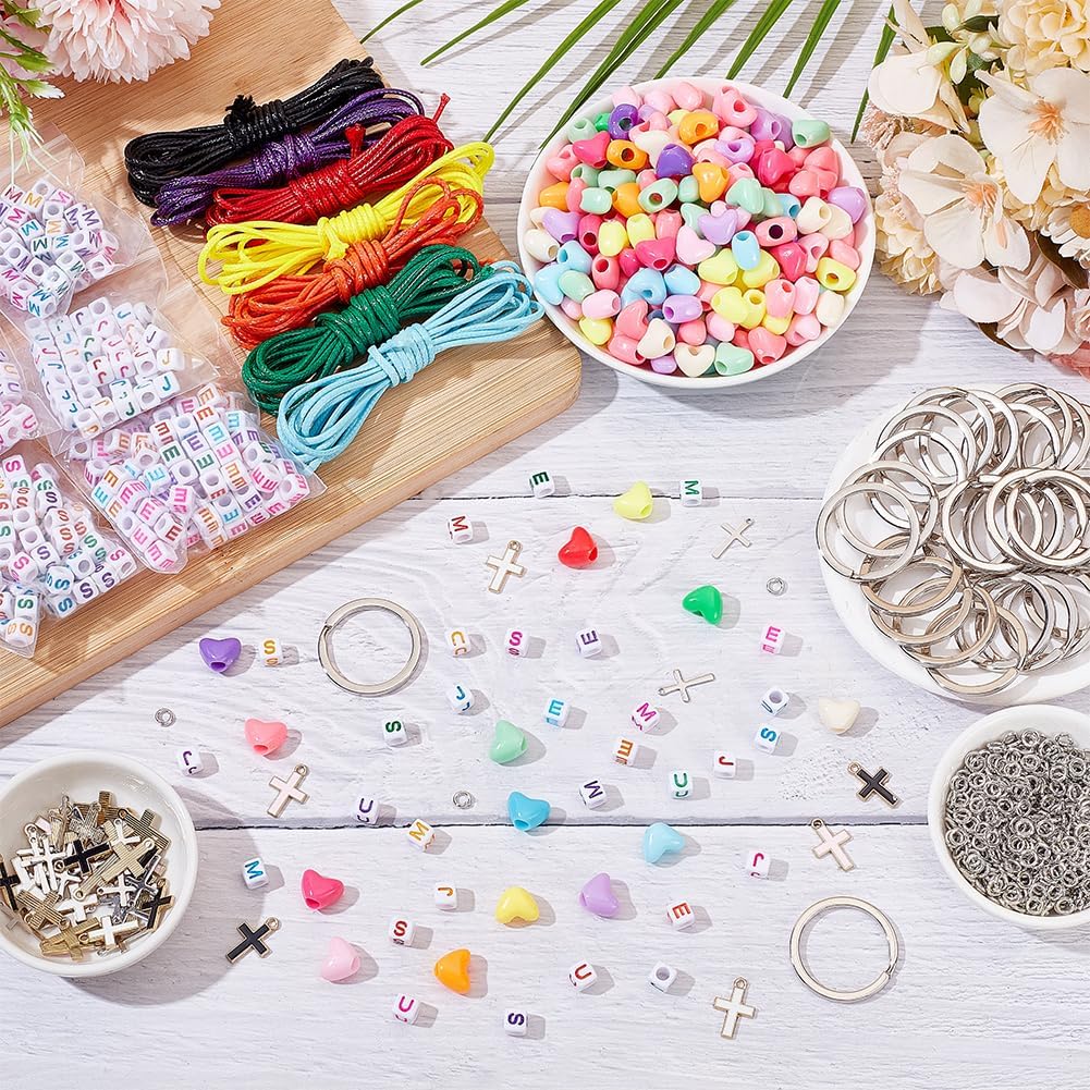 WADORN 50Sets Cross Keychain Making Craft Jesus Love Me Faith DIY Bead Craft Kit Easter Heart Keychain with Adjustable Letter Beads Inspirational Key Ring Gift for Vbs Week Sunday School Church Party