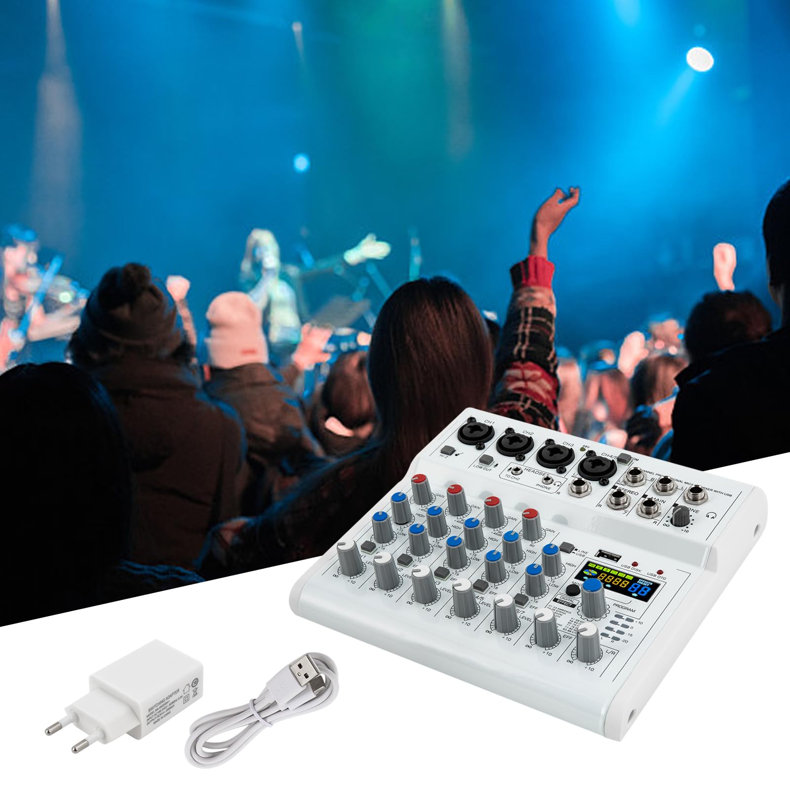 Mixer audio Bluetooth a 7 canali, mixer professionale con interfaccia audio USB, mixer con 88 tipi di DSP e 48 V CC, mixer per spettacoli palcoscenici, studi di registrazione, spettacoli DJ