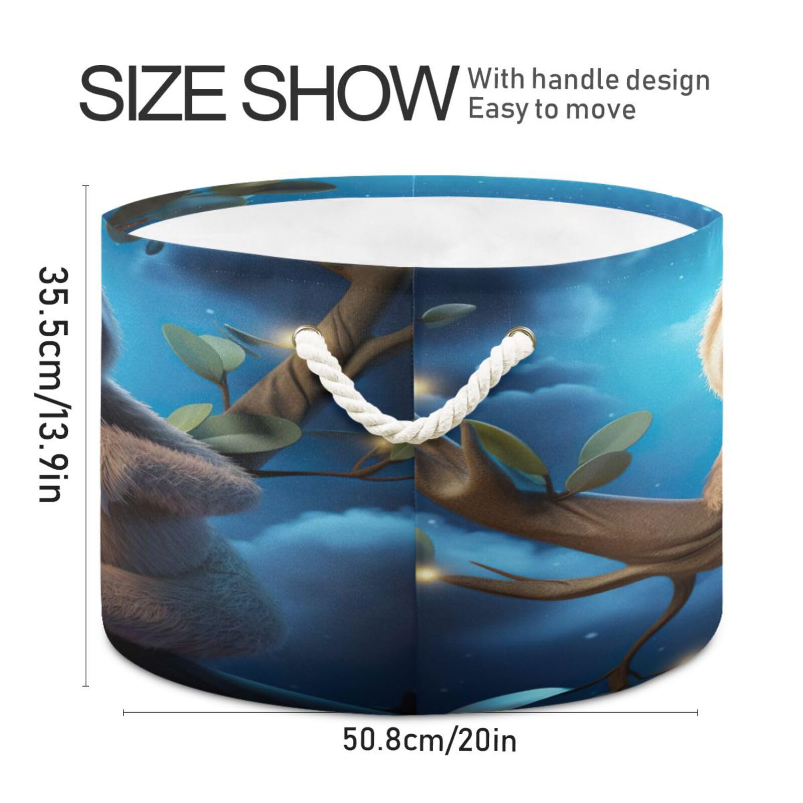 Round Cute Baby Sloth Tree Storage Basket Large Organizer Bin Laundry Hamper Toy Storage Basket with Handle for Nursery Clothes Toys 202b4251