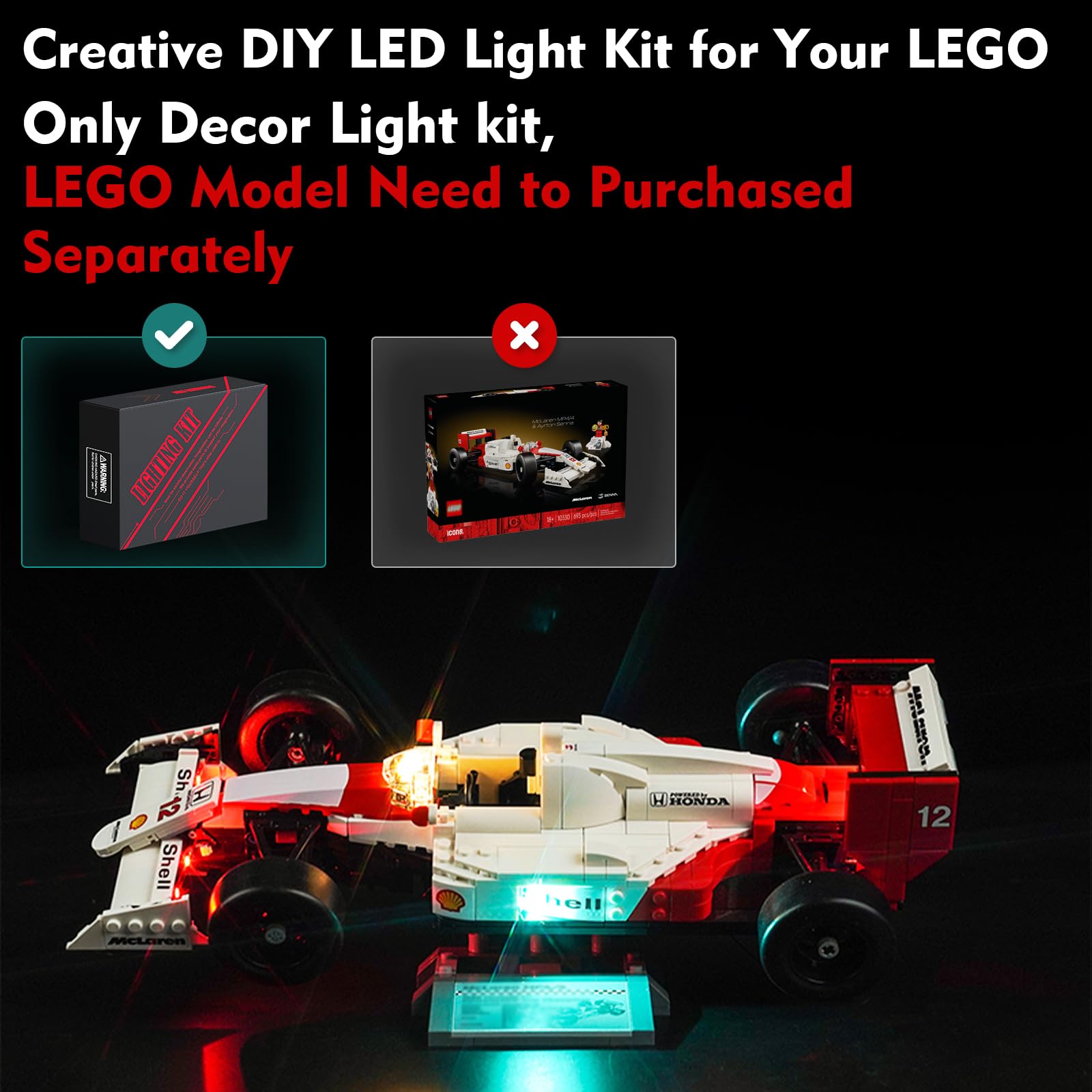Light Kit for Lego McLaren MP4/4 & Ayrton Senna, Lighting Set for Lego 10330 Icons McLaren MP4/4 & Ayrton Senna Vehicle Set - Image 2