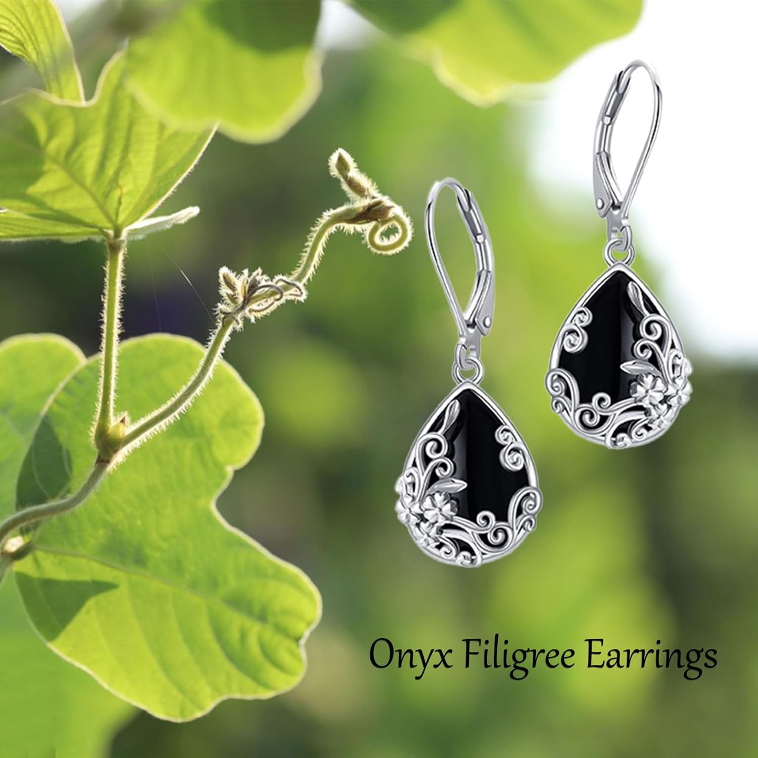Black Onyx Earrings 925 Sterling Silver Black Onyx Dangle Drop Earrings Filigree Jewelry Gift for Women Girls - Image 6