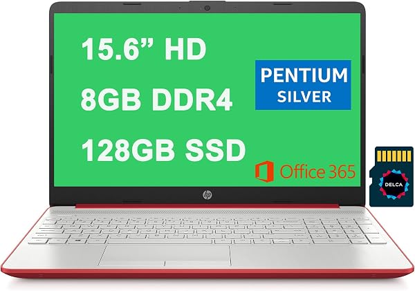 HP Notebook 15 Business Laptop I 15.6" HD SVA Display I Intel 4-Core Pentium Silver N5000 Processor I 8GB DDR4 128GB SSD I USB-C I HDMI Office365 Win10 Rojo + 32GB Tarjeta MicroSD 🥇✔️ ® A Pedido 🏆™