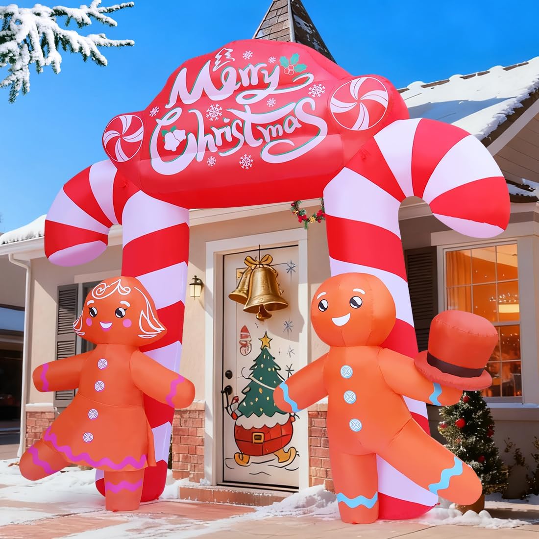 GOOSH 9.6 FT Christmas Inflatables Archway Outdoor Decorations Blow Up Yard Cute Candy Cane Archway with Couple Gingerbread with Built-in LEDs for Xmas Garden Lawn Indoor Party Decor - Image 5