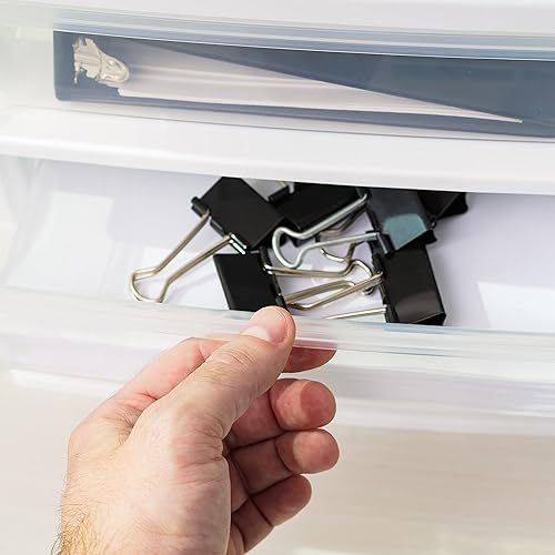 Vista 6 de IRIS USA Organizador de escritorio mediano de 3 cajones con bandeja abierta, paquete de 2, contenedor de almacenamiento de cajones de plástico