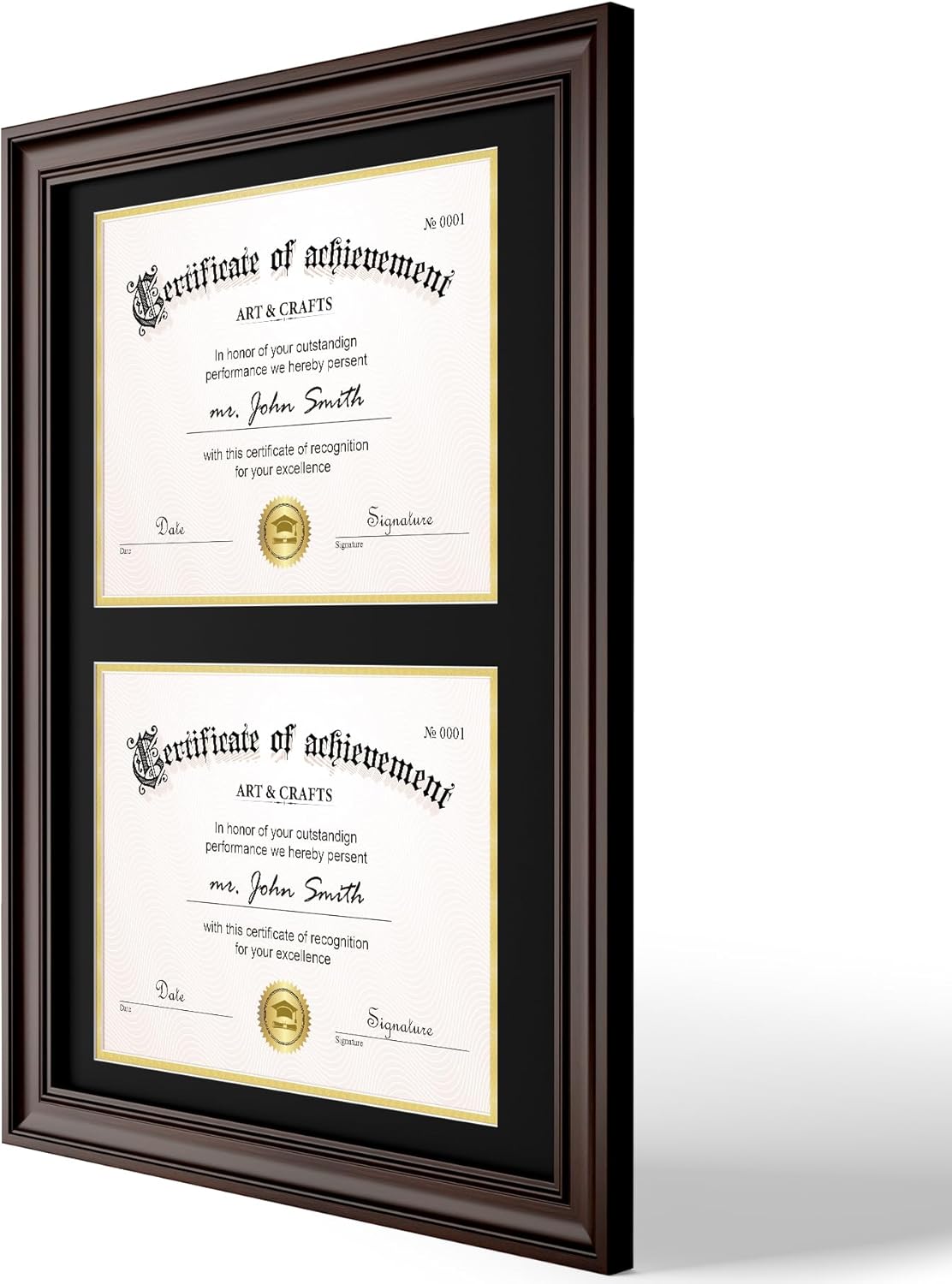 Yaetm Vertical Double Diploma Frame 14x20 for Two 8.5x11 Certificates, Degrees, Documents, Tempered Glass with Black Over Gold Acid-free Mats, Dual Diploma Frames, Brown/Black - Image 2