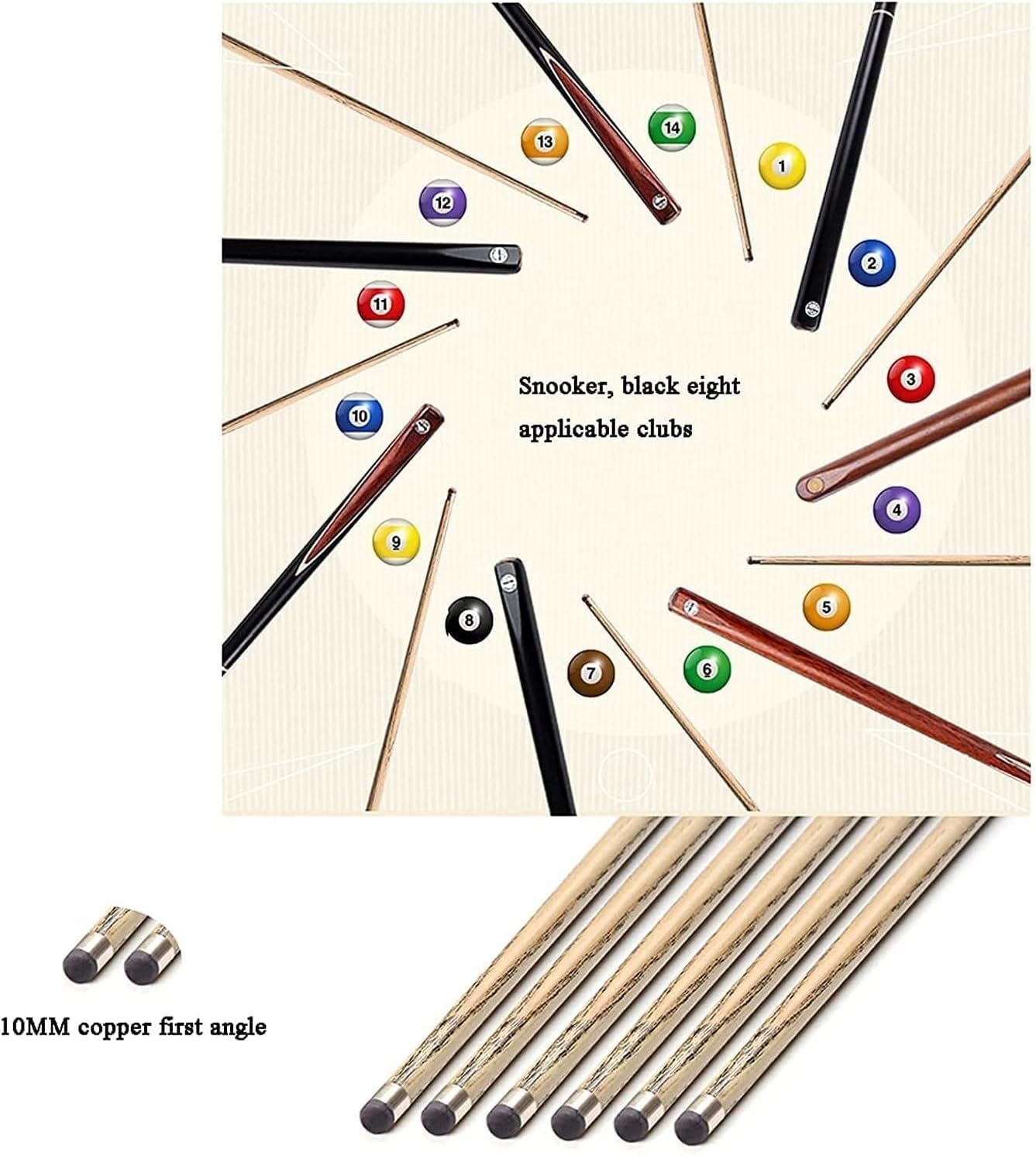 Pool Cue Billard Queue 57-Zoll-Pool-Queues für Erwachsene, Snooker-Pool-Queue-Sticks, Holz-Billard-Queue-Sticks mit 10-mm-Spitzen, für Familienbars, Club-Schwimmbäder WEWYQSJXBXF-4129