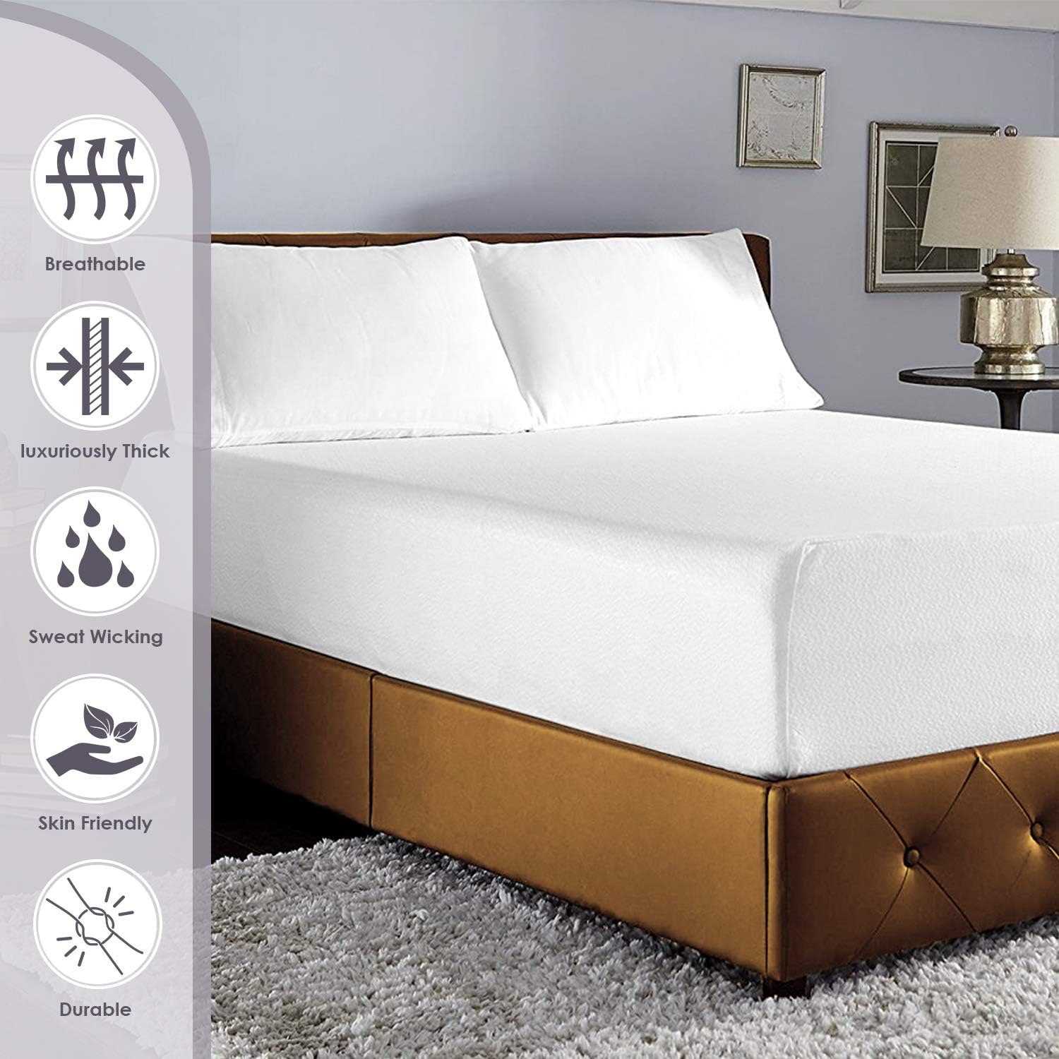 Pizuna Luxury Cotton Single Bed Fitted Sheet White - Image 3
