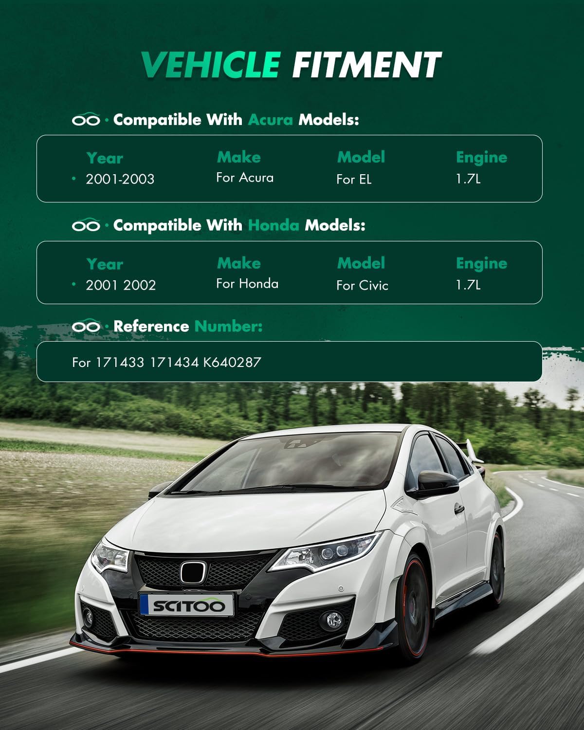 SCITOO Complete Strut Shock Coil Spring Assembly Kit Fit for 01-03 for Acura EL 01-05 for Honda Civic Front Quick Complete Struts Control Arm Ball Joint Stabilizer Bar Link Kit Tie Rod End