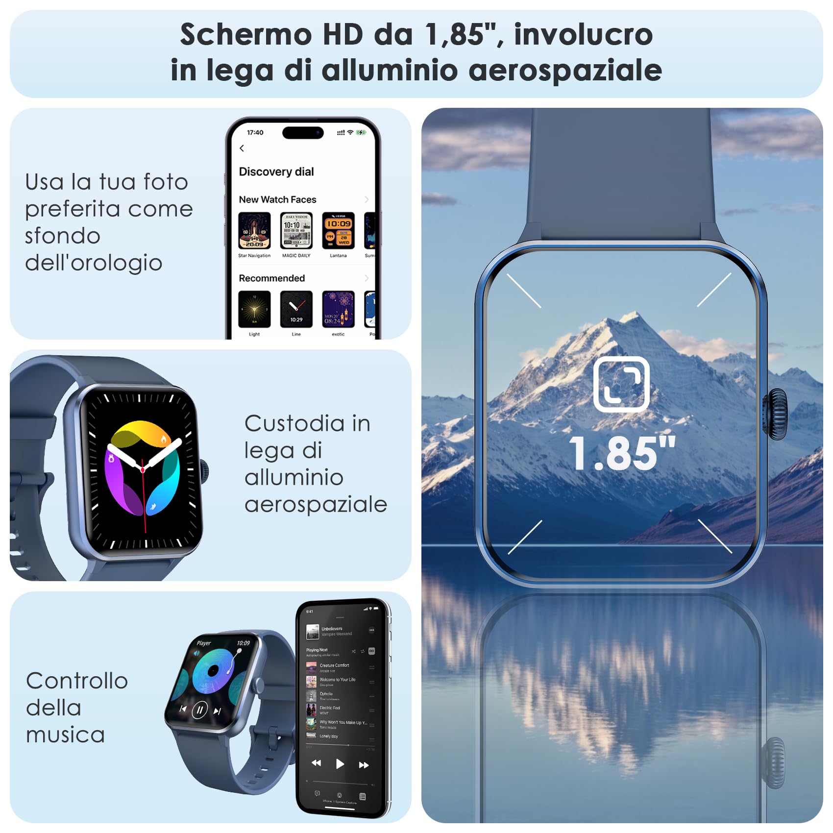 Smartwatch Uomo Donna, Orologio Fitness con Chiamate ,100 Modalità Sportive, 1.85" Smart Watch Monitor del SpO2/Sonno, 24H Cardiofrequenzimetro da Polso Fitness Tracker per iOS Android Smartphone