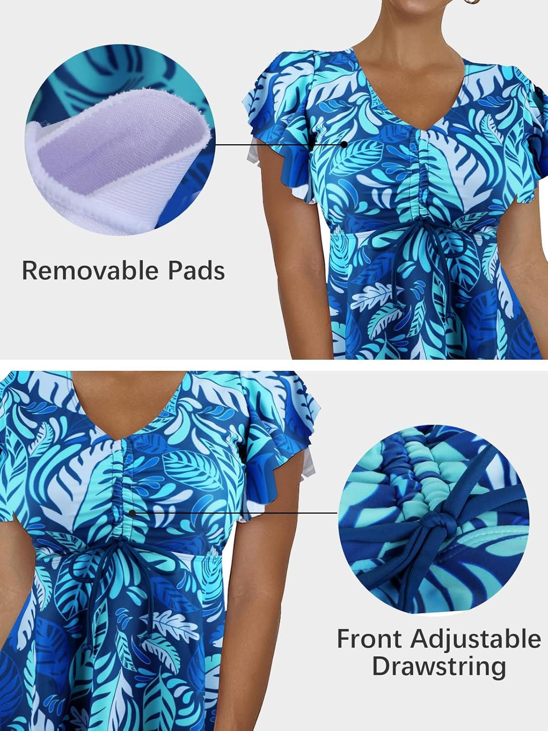 ECUPPER Women Short Sleeve Tankini Swim Dress Ruffled Flowy Skirt Swimsuits Tummy Control Two Piece Bathing Suits with Shorts - Image 4