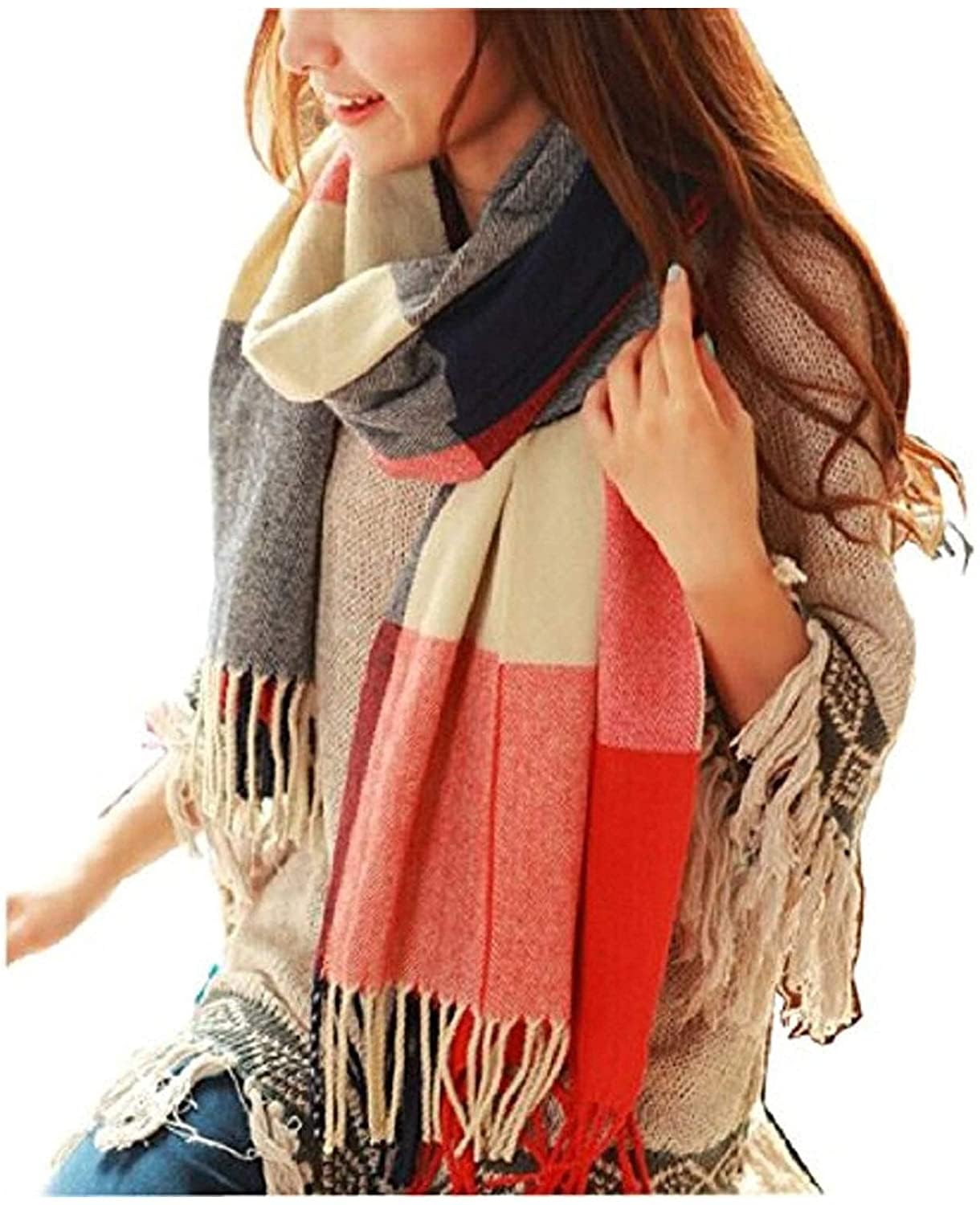 Winter Scarf for Women, Fashion Long Plaid Scarves Warm Big Tartan Blanket Wrap Shawl Ladies Gifts