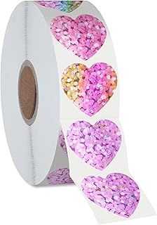 500 Glitter Heart Stickers, Pink Metallic Sparkling, Waterproof Self Adhesive Reflective Heart Stickers for Wedding, Valentine's Day Supplies (Each Measures 1')