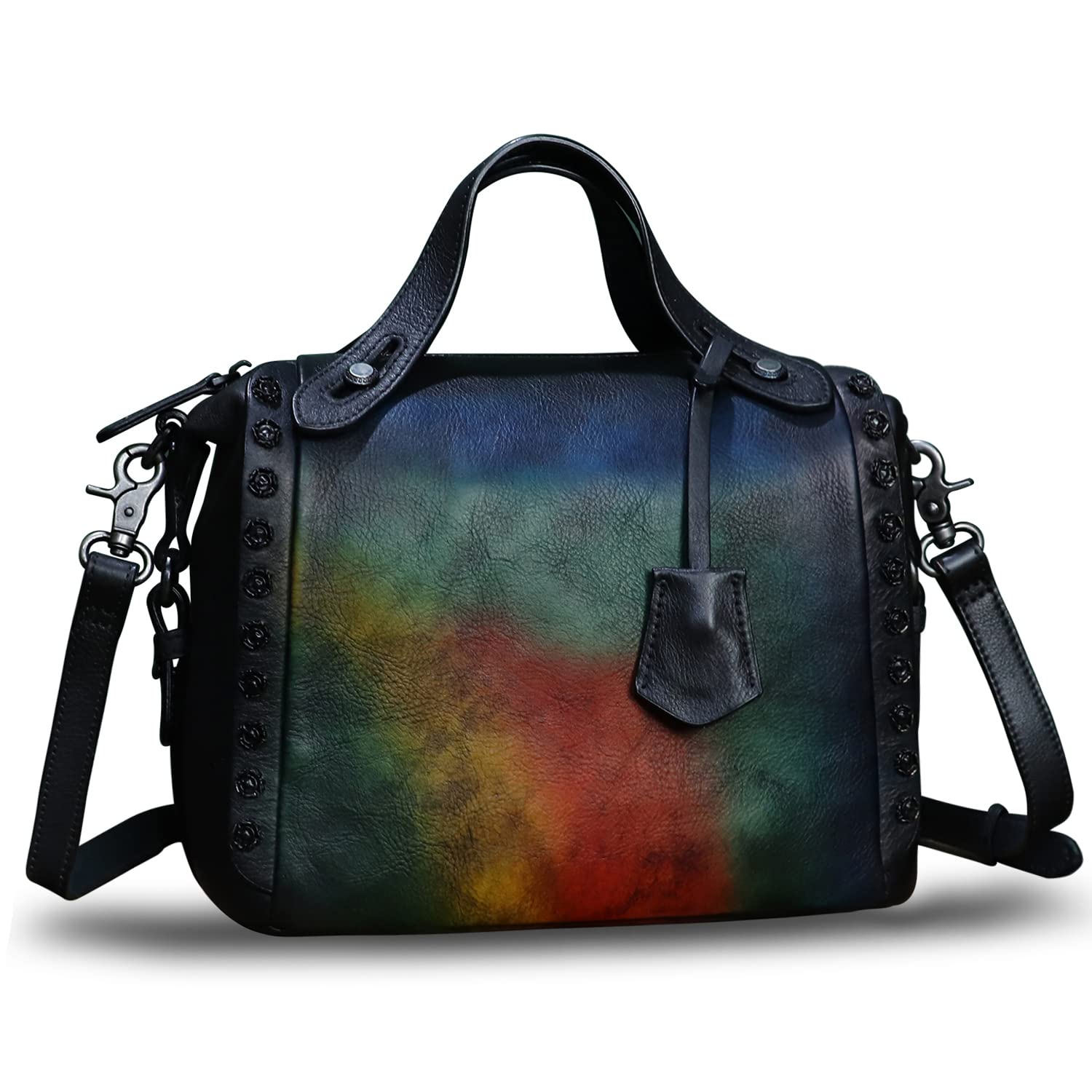 Genuine Leather Satchel Handbag for Women Retro Handmade Top Handle Crossbody Shoulder Bag Purses (Multicolor1)