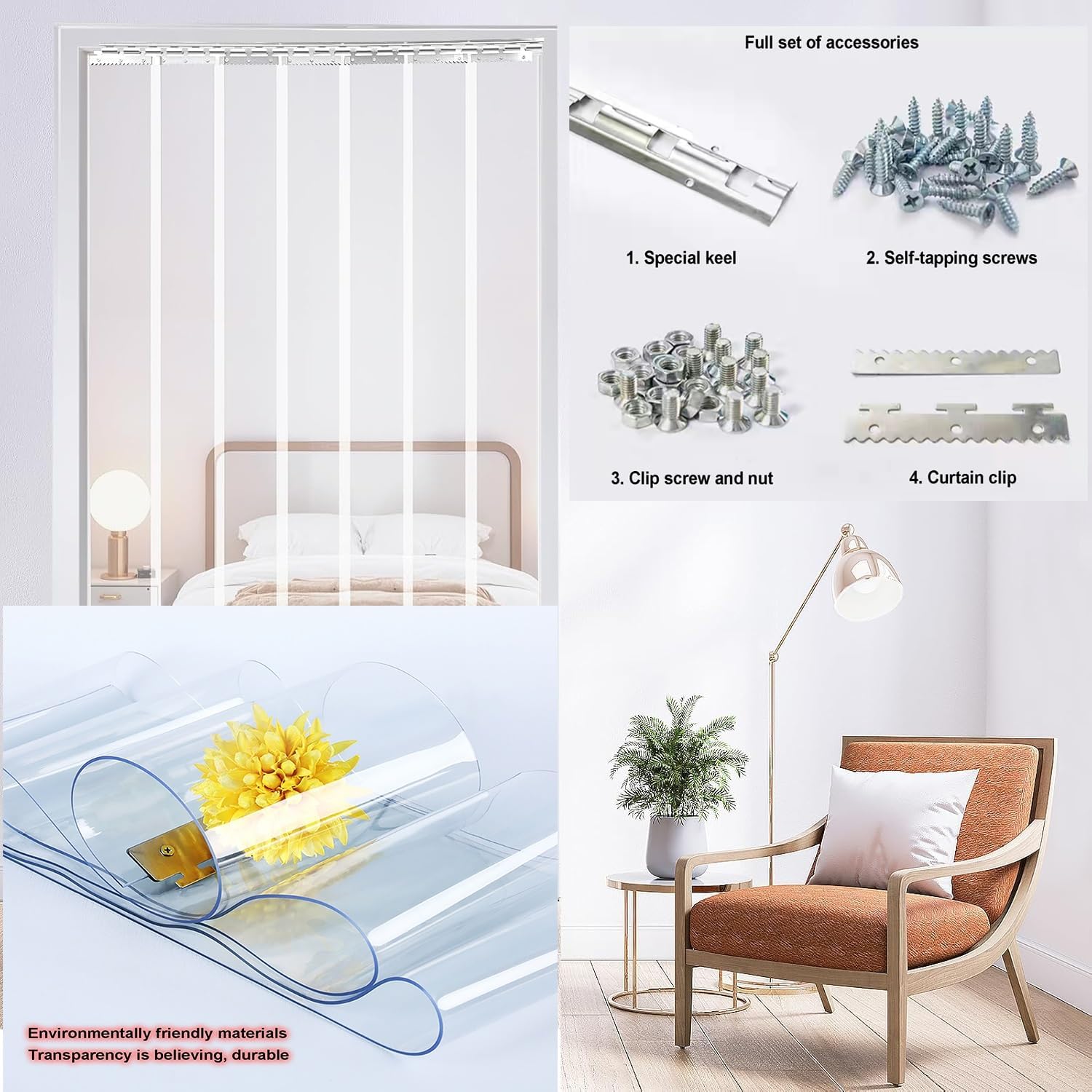 PVC Strip Door Curtain for Walk-in Freezers & Coolers, Waterproof & Easy to Install, 225x270cm (88.58x106.3in), Durable Soft Freezer Room Partition, Strip Door Kit