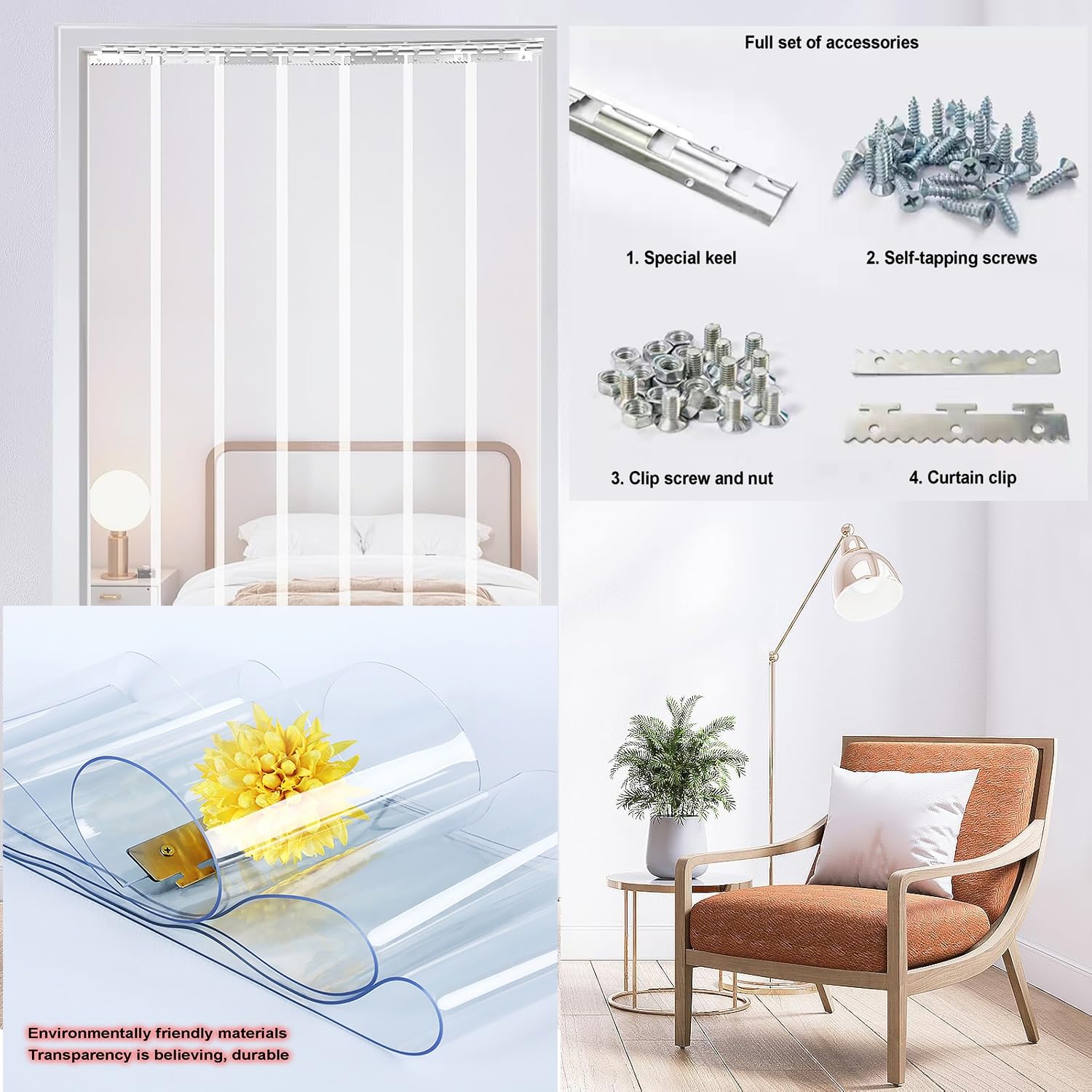 Rideau à lanières en PVC pour Chambres Froides, kit de Rideaux de Porte étanches, Installation Facile sur Porte Souple de congélateur (165 x 210 cm) - Idéal pour Les réfrigérateurs et Les po