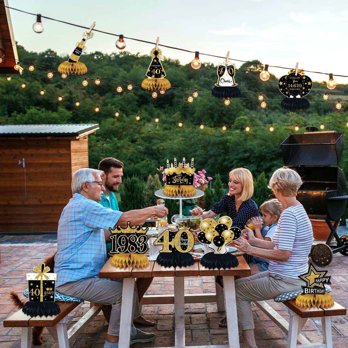 9 Stück Tischdekoration Zum 40. Geburtstag – 39 + 1 Lustig – Happy Birthday Wabenaufsatz – Tischdekoration In Schwarz Und Gold – Partydekoration Für