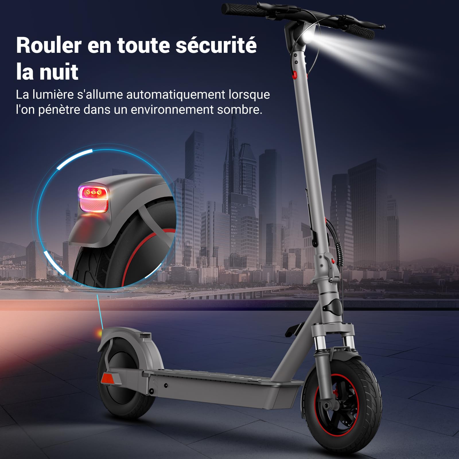 SISIGAD Trottinette Électrique Adulte 10 pouces avec Suspension et App, Moteur 450W, Autonomie Maxi 42km, Batterie 36V 10.4AH, Electric Scooter Pliable Vitesse 25km/h, avec Double Frein et Amortisseur