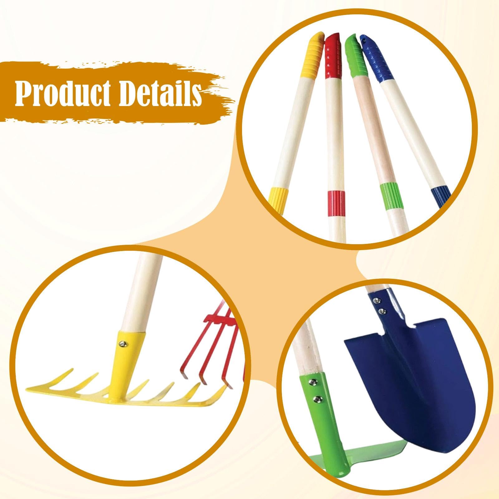 Generic 4 Piezas Herramientas de Jardinería para Niños Kit de Rastrillo Pala Mini Portátil Práctico Material Acero Al Carbono Adecuado para Jardín Y Pla
