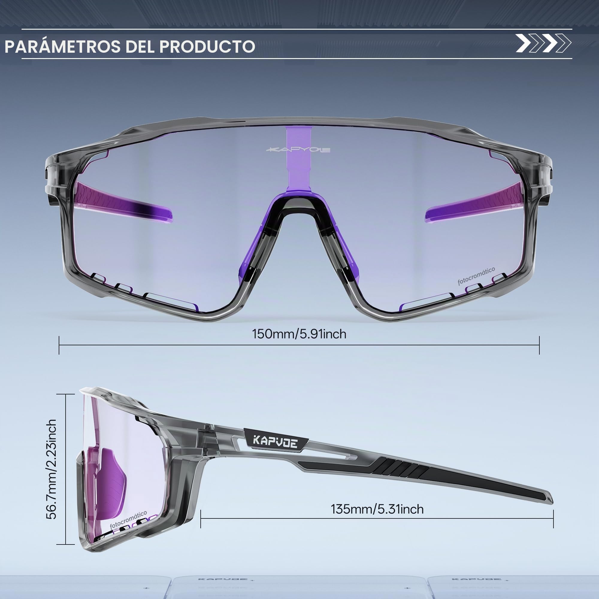 KAPVOE Gafas de Ciclismo Hombre Mujer K76 | Montura TR90, almohadilla nasal ajustable para ciclismo.