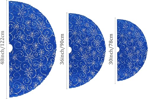 Vista 136 de Faldones de felpa para árbol de Navidad, 36 pulgadas, tapete de lujo de piel sintética blanca nevada con copos de nieve dorados para decoración